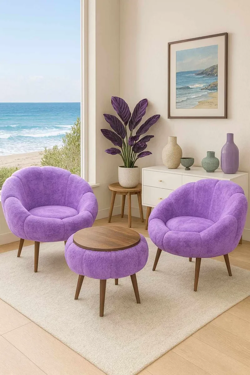 Ørelappstol- og salongbordsett (3 deler) Atelier Del Sofa Lida Wellsoft (75 x 100 x 42 cm) Syrin - Oppbevaring - Oppbevaringsmøbler - Møbelsett til stue