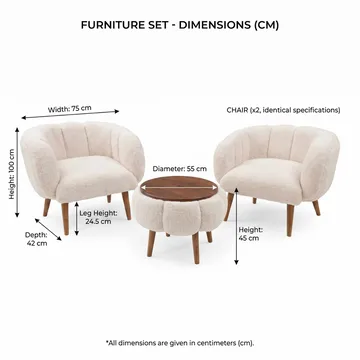 Ørelappstol- og salongbordsett (3 deler) Atelier Del Sofa Lotus Wellsoft (75 x 100 x 42 cm) Beige - Oppbevaring - Oppbevaringsmøbler - Møbelsett til stue