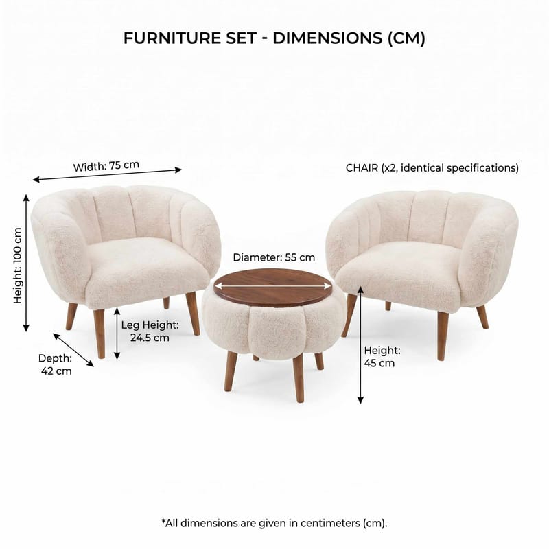 Ørelappstol- og salongbordsett (3 deler) Atelier Del Sofa Lotus Wellsoft (75 x 100 x 42 cm) Beige - Oppbevaring - Oppbevaringsmøbler - Møbelsett til stue