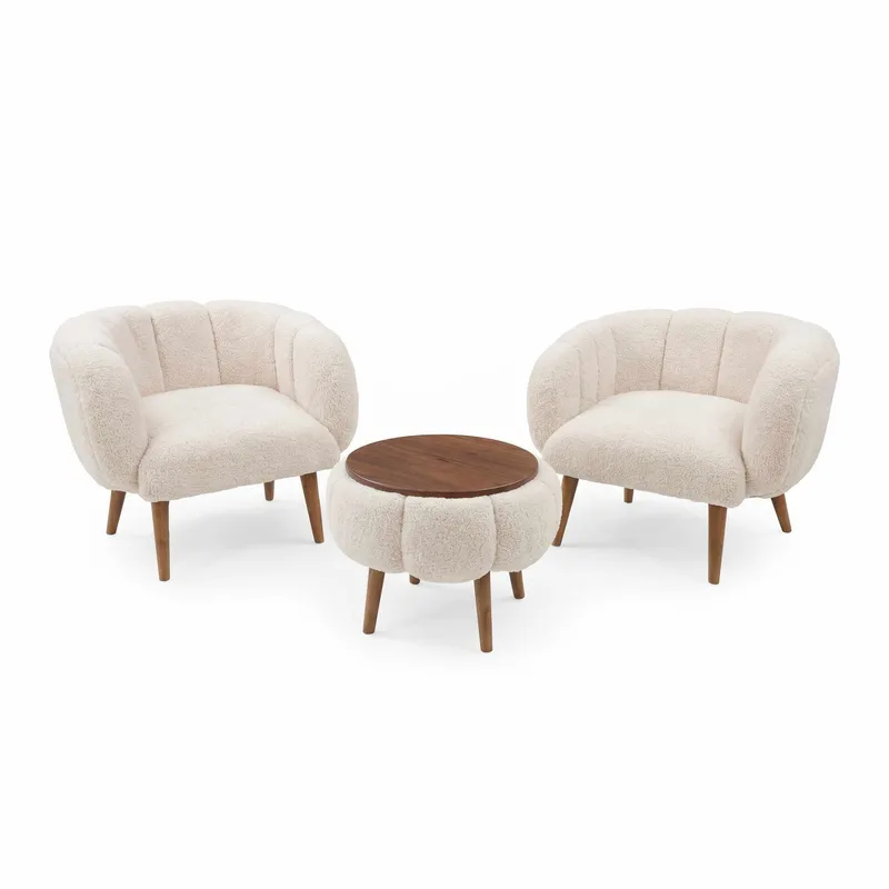 Ørelappstol- og salongbordsett (3 deler) Atelier Del Sofa Lotus Wellsoft (75 x 100 x 42 cm) Beige
