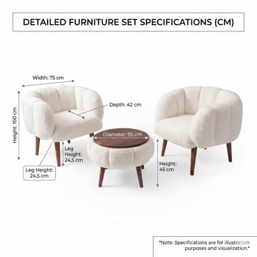 Ørelappstol- og salongbordsett (3 deler) Atelier Del Sofa Lotus Wellsoft (75 x 100 x 42 cm) Hvit - Oppbevaring - Oppbevaringsmøbler - Møbelsett til stue