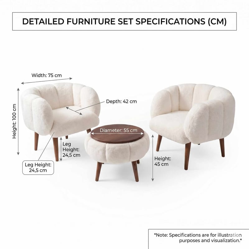 Ørelappstol- og salongbordsett (3 deler) Atelier Del Sofa Lotus Wellsoft (75 x 100 x 42 cm) Hvit - Oppbevaring - Oppbevaringsmøbler - Møbelsett til stue