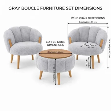 Ørelappstol- og salongbordsett (3 deler) Atelier Del Sofa Star (75 x 100 x 42 cm) Grå - Oppbevaring - Oppbevaringsmøbler - Møbelsett til stue