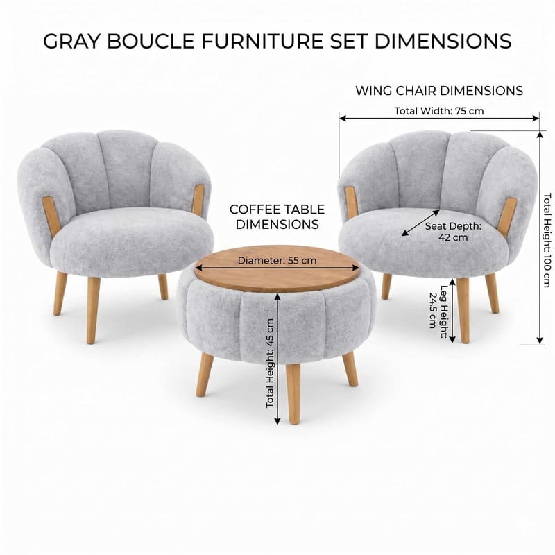 Ørelappstol- og salongbordsett (3 deler) Atelier Del Sofa Star (75 x 100 x 42 cm) Grå - Oppbevaring - Oppbevaringsmøbler - Møbelsett til stue