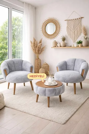 Ørelappstol- og salongbordsett (3 deler) Atelier Del Sofa Star (75 x 100 x 42 cm) Grå - Oppbevaring - Oppbevaringsmøbler - Møbelsett til stue