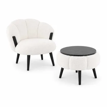 Ørelappstol- og salongbordsett (3 deler) Atelier Del Sofa Star (75 x 100 x 42 cm) Hvit svart - Oppbevaring - Oppbevaringsmøbler - Møbelsett til stue