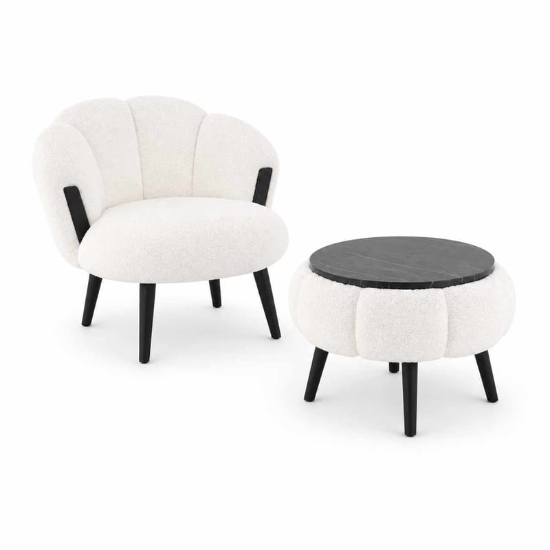 Ørelappstol- og salongbordsett (3 deler) Atelier Del Sofa Star (75 x 100 x 42 cm) Hvit svart - Oppbevaring - Oppbevaringsmøbler - Møbelsett til stue