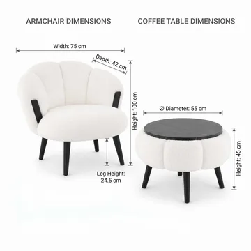 Ørelappstol- og salongbordsett (3 deler) Atelier Del Sofa Star (75 x 100 x 42 cm) Hvit svart - Oppbevaring - Oppbevaringsmøbler - Møbelsett til stue