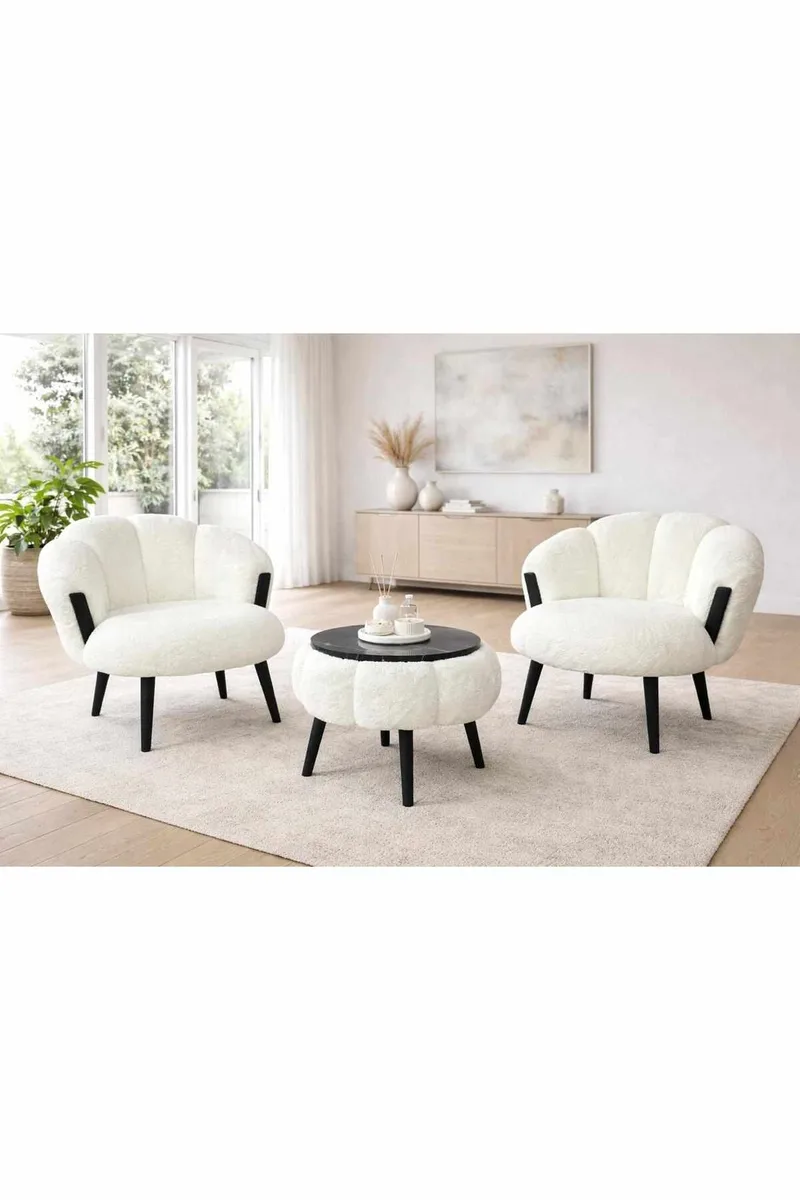Ørelappstol- og salongbordsett (3 deler) Atelier Del Sofa Star (75 x 100 x 42 cm) Hvit svart