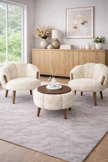 Ørelappstol- og salongbordsett (3 deler) Atelier Del Sofa Star (75 x 100 x 42 cm) Krem - Oppbevaring - Oppbevaringsmøbler - Møbelsett til stue