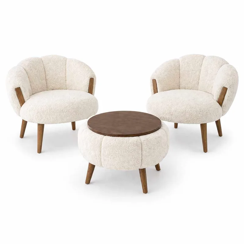 Ørelappstol- og salongbordsett (3 deler) Atelier Del Sofa Star (75 x 100 x 42 cm) Krem