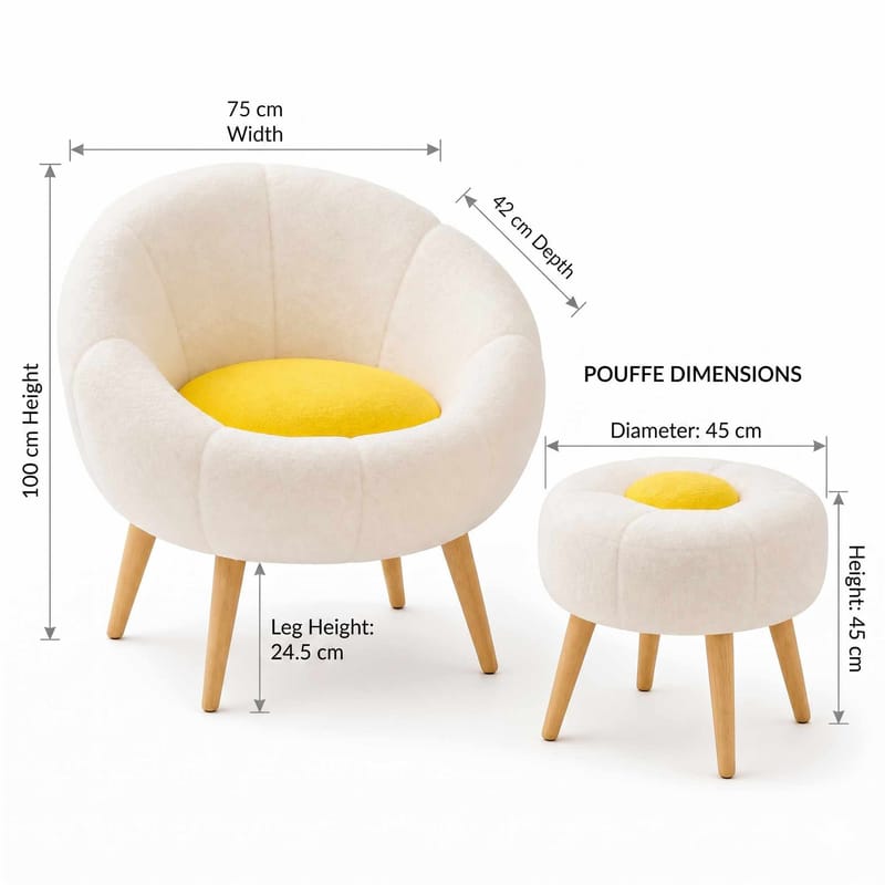 Ørelappstol- og sidebordsett (2 deler) Atelier Del Sofa Lida (75 x 100 x 42 cm) hvit/gul - Oppbevaring - Oppbevaringsmøbler - Møbelsett til stue