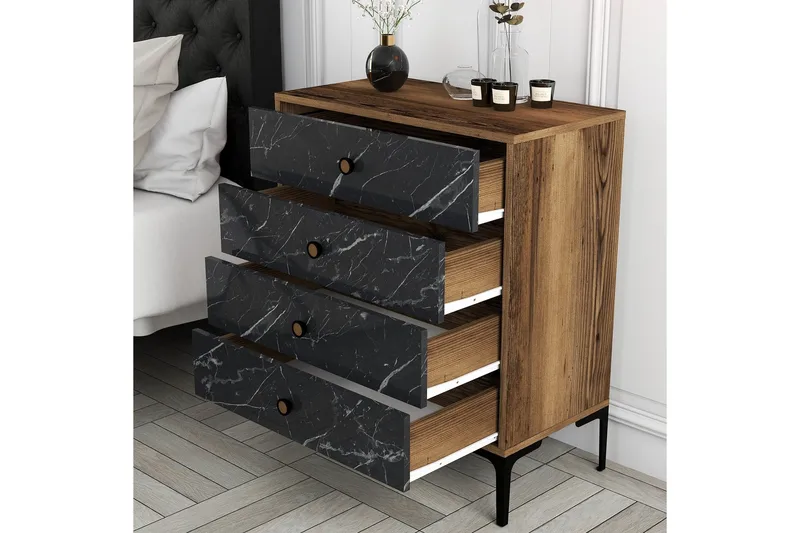 Ameias Kommode 76x90,7 cm Brun/Svart - Hanah Home - Oppbevaring - Oppbevaringsmøbler - Kommode - Entrekommode