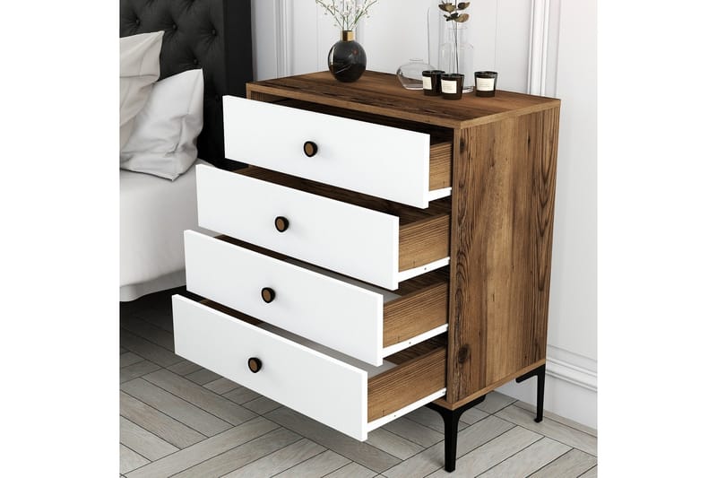 Ameias Kommode 76x90,7 cm Brun/Hvit - Hanah Home - Oppbevaring - Oppbevaringsmøbler - Kommode - Entrekommode