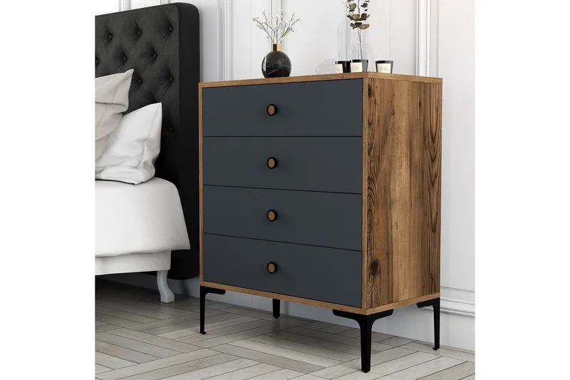 Ameias Kommode 76x90,7 cm Brun/Antrasitt - Hanah Home - Oppbevaring - Oppbevaringsmøbler - Kommode - Entrekommode