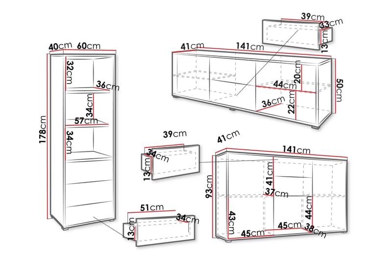 Agawal Møbelsett for Stue - Brun - Oppbevaring - Oppbevaringsmøbler - Møbelsett til stue