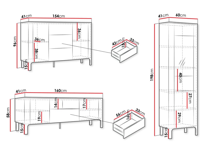 Aggarwal Møbelsett for Stue med Belysning - Oppbevaring - Oppbevaringsmøbler - Møbelsett til stue