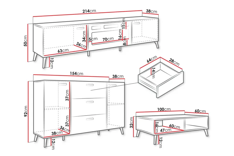Akihiko Møbelsett Til Stue - Hvit - Oppbevaring - Oppbevaringsmøbler - Møbelsett til stue