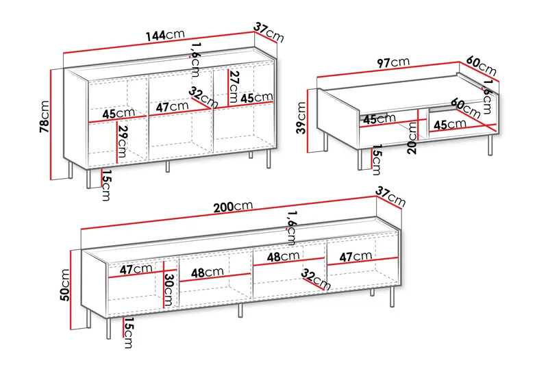 Akihito Møbelsett Til Stue - Brun - Oppbevaring - Oppbevaringsmøbler - Møbelsett til stue