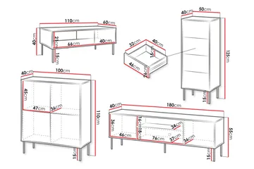 Akiko Møbelsett Til Stue - Grønn - Oppbevaring - Oppbevaringsmøbler - Møbelsett til stue