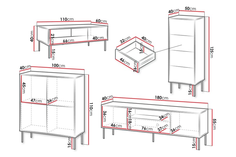 Akiko Møbelsett Til Stue - Grønn - Oppbevaring - Oppbevaringsmøbler - Møbelsett til stue
