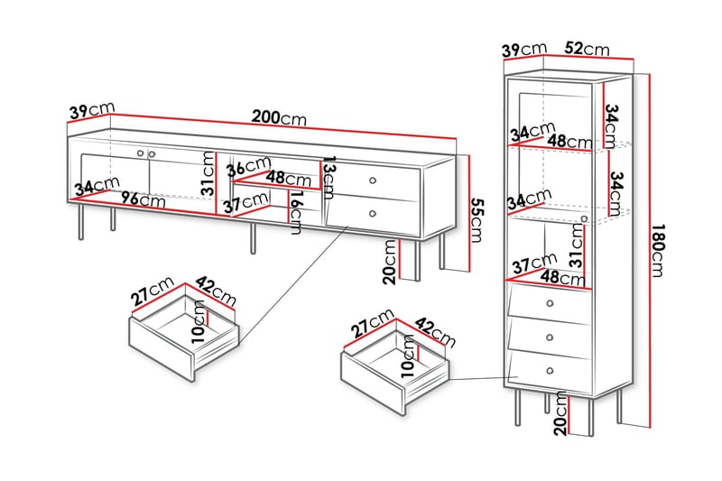 Akilesh Møbelsett Til Stue - Svart - Oppbevaring - Oppbevaringsmøbler - Møbelsett til stue