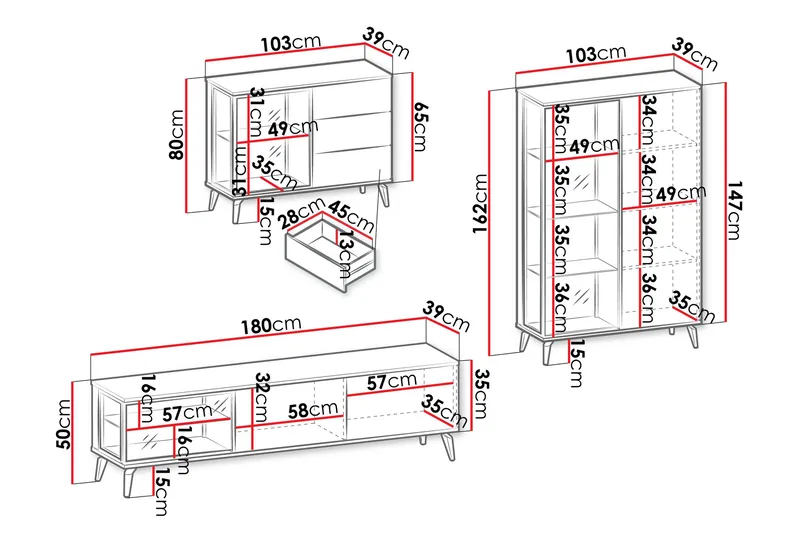 Akinari Møbelsett Til Stue - Natur / Beige - Oppbevaring - Oppbevaringsmøbler - Møbelsett til stue