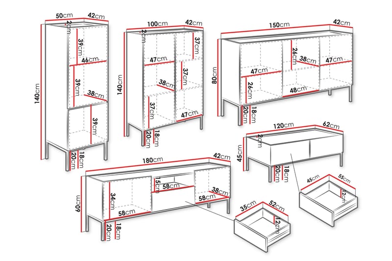 Amelus Møbelsett til Stue - Cashmere - Oppbevaring - Oppbevaringsmøbler - Møbelsett til stue