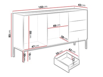 Amelus Skjenk 150x42 cm - Beige - Oppbevaring - Oppbevaringsmøbler - Sideboard & skjenk