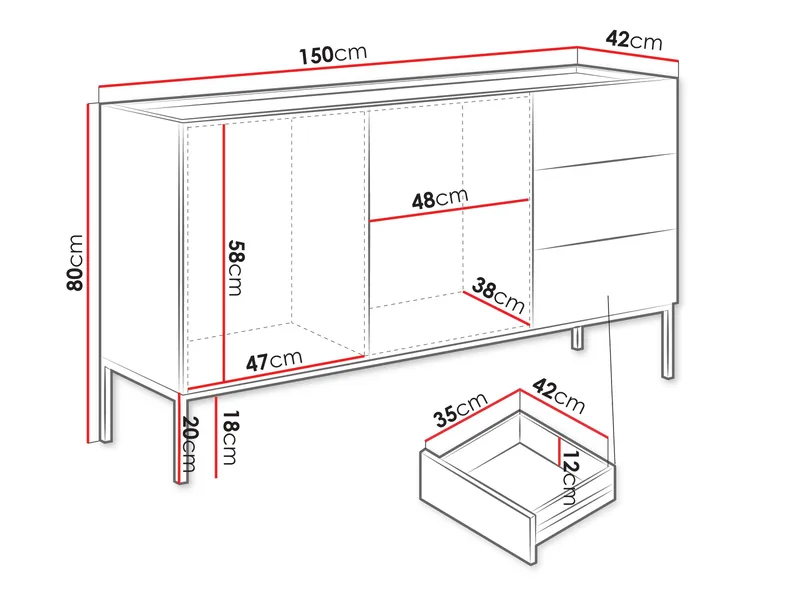 Amelus Skjenk 150x42 cm - Beige - Oppbevaring - Oppbevaringsmøbler - Sideboard & skjenk
