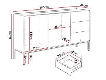 Amelus Skjenk 150x42 cm - Brun/Svart - Oppbevaring - Oppbevaringsmøbler - Sideboard & skjenk