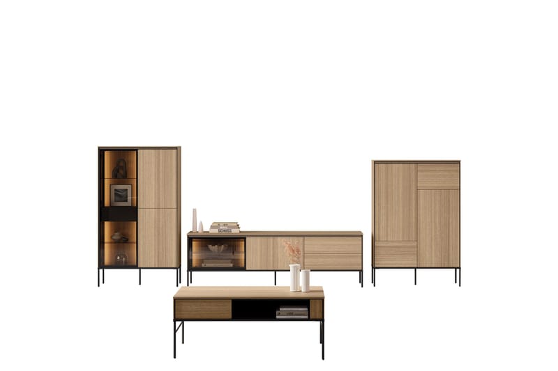 Basici Møbelsett For Stue, Hvit/Sort