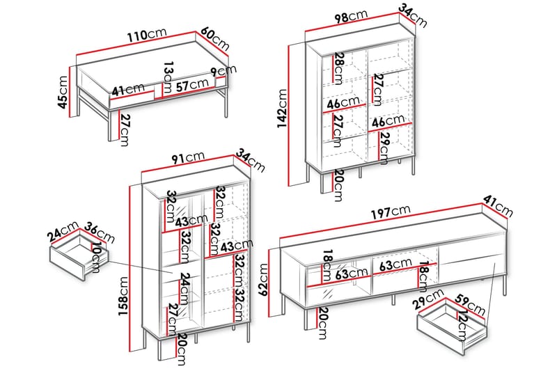 Basici Møbelsett For Stue - Hvit/Sort - Oppbevaring - Oppbevaringsmøbler - Møbelsett til stue