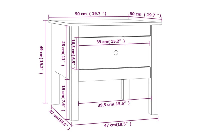 beBasic Sidebord hvit 50x50x49 cm heltre furu - Hvit - Sideboard & skjenk