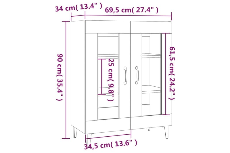 beBasic Skjenk høyglans hvit 69,5x34x90 cm konstruert tre - Hvit - Sideboard & skjenk