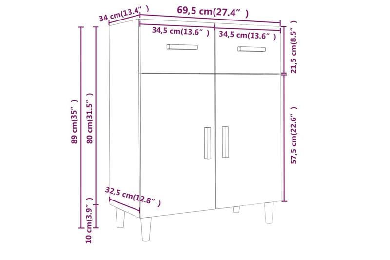 beBasic Skjenk hvit 69,5x34x89 cm konstruert tre - Hvit - Sideboard & skjenk