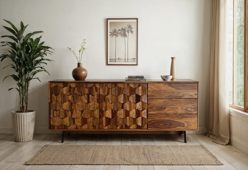 Belino skjenk 175 cm industriell stil - varm brun og svart - Oppbevaring - Oppbevaringsmøbler - Sideboard & skjenk