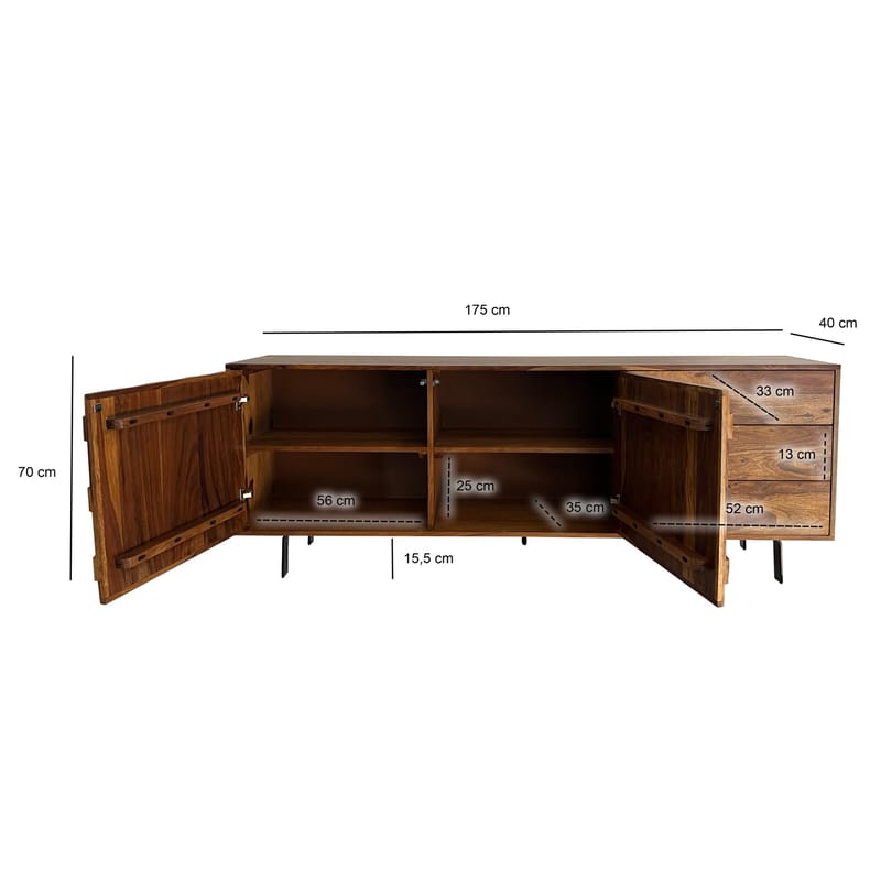 Belino skjenk 175 cm industriell stil - varm brun og svart - Oppbevaring - Oppbevaringsmøbler - Sideboard & skjenk