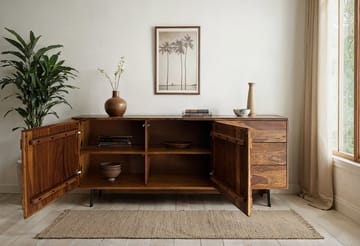 Belino skjenk 175 cm industriell stil - varm brun og svart - Oppbevaring - Oppbevaringsmøbler - Sideboard & skjenk