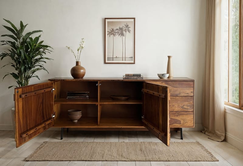 Belino skjenk 175 cm industriell stil - varm brun og svart - Oppbevaring - Oppbevaringsmøbler - Sideboard & skjenk