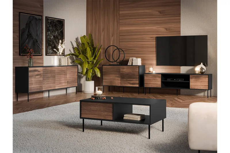 Belonger Møbelsett for Stue - Svart/Valnøtt - Oppbevaring - Oppbevaringsmøbler - Møbelsett til stue