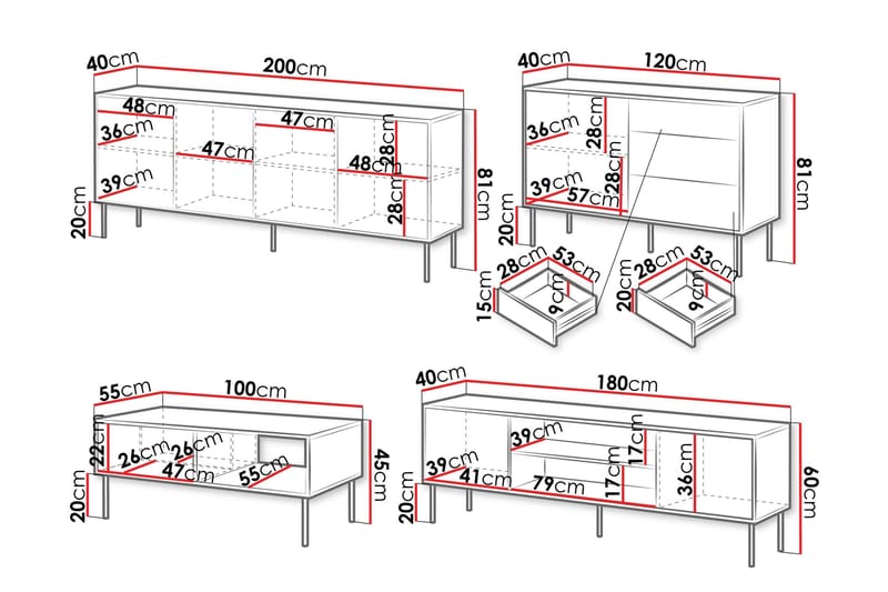 Belonger Møbelsett for Stue - Svart/Valnøtt - Oppbevaring - Oppbevaringsmøbler - Møbelsett til stue
