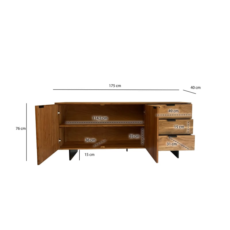 Belova skjenk 175 cm - naturfarget akasie og svart - Oppbevaring - Oppbevaringsmøbler - Sideboard & skjenk