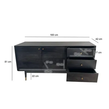 Beluna skjenk 160 cm - dypsvart med gullfargede detaljer - Oppbevaring - Oppbevaringsmøbler - Sideboard & skjenk