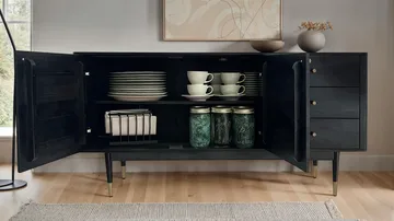 Beluna skjenk 160 cm - dypsvart med gullfargede detaljer - Oppbevaring - Oppbevaringsmøbler - Sideboard & skjenk