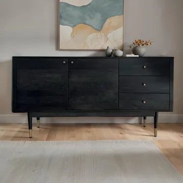 Beluna skjenk 160 cm - dypsvart med gullfargede detaljer - Oppbevaring - Oppbevaringsmøbler - Sideboard & skjenk