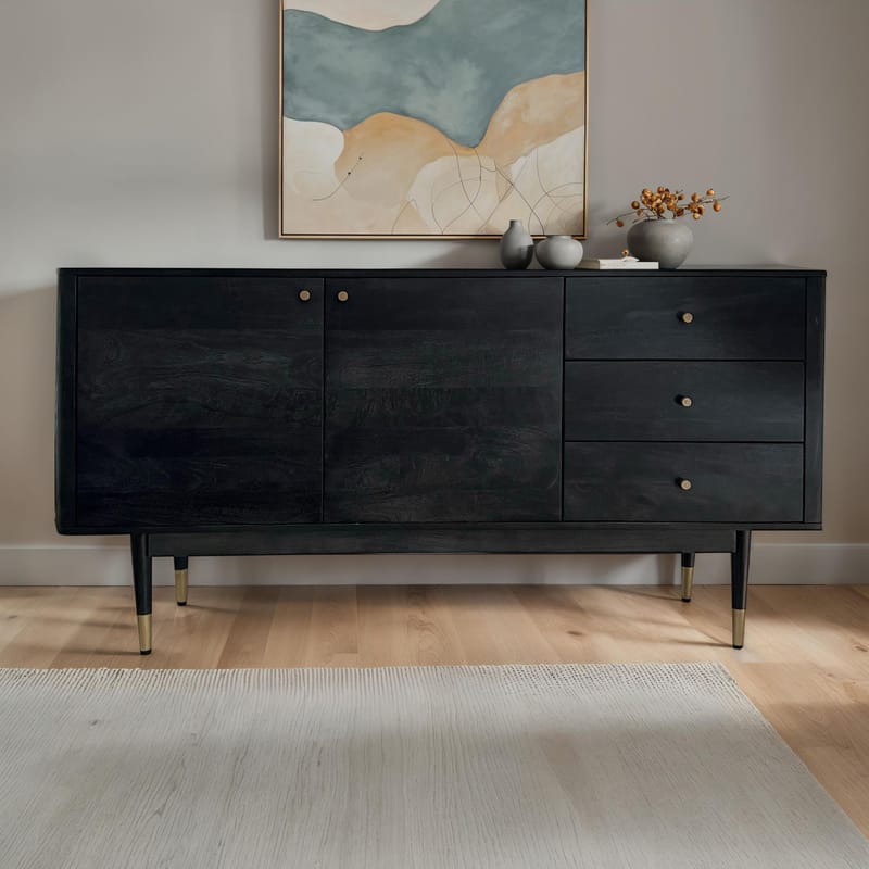 Beluna skjenk 160 cm - dypsvart med gullfargede detaljer - Oppbevaring - Oppbevaringsmøbler - Sideboard & skjenk