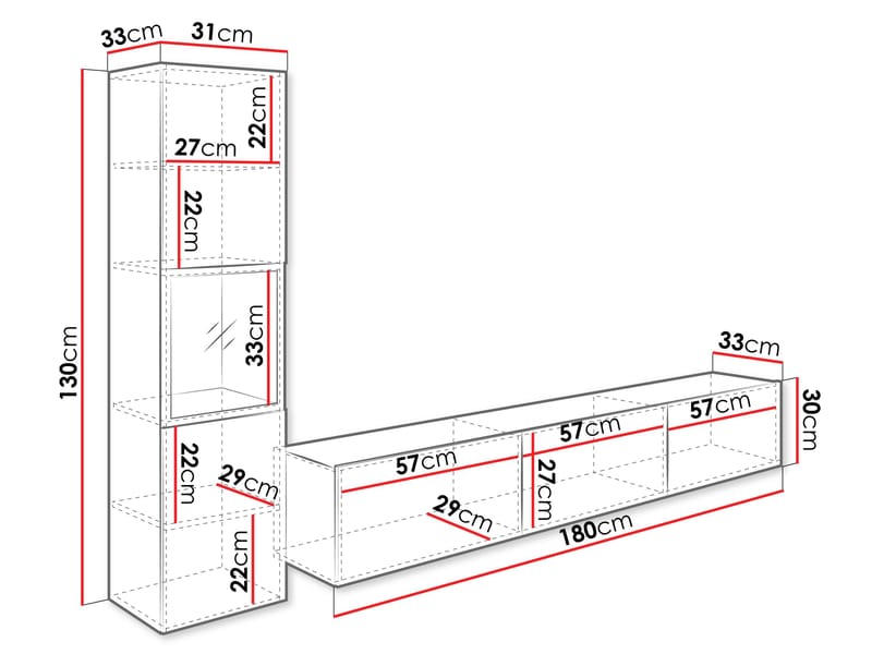 Bergfelde TV-enhet 2 deler med Belysning - Oppbevaring - Oppbevaringsmøbler - Møbelsett til stue