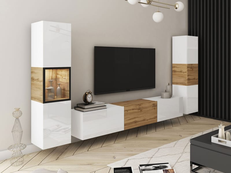 Bergfelde TV-enhet 3 deler med Belysning - Oppbevaring - Oppbevaringsmøbler - Møbelsett til stue