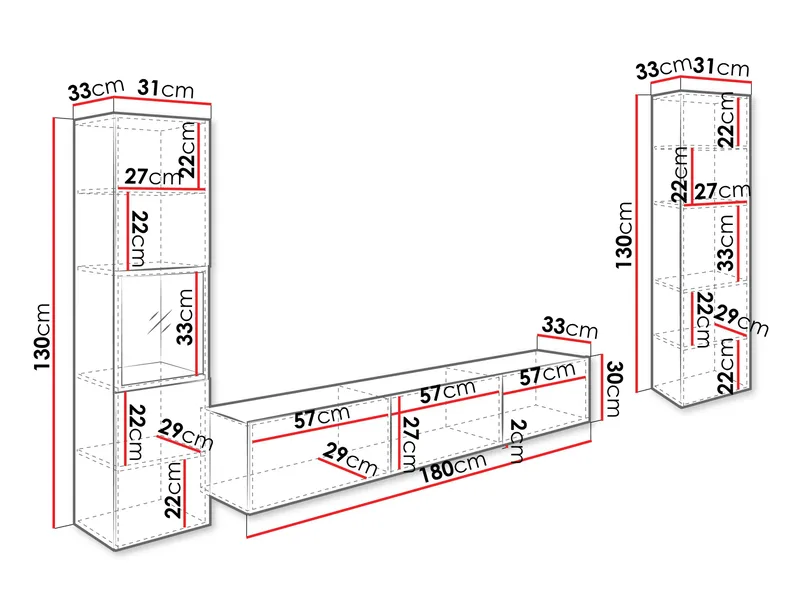 Bergfelde TV-enhet 3 deler med Belysning - Oppbevaring - Oppbevaringsmøbler - Møbelsett til stue